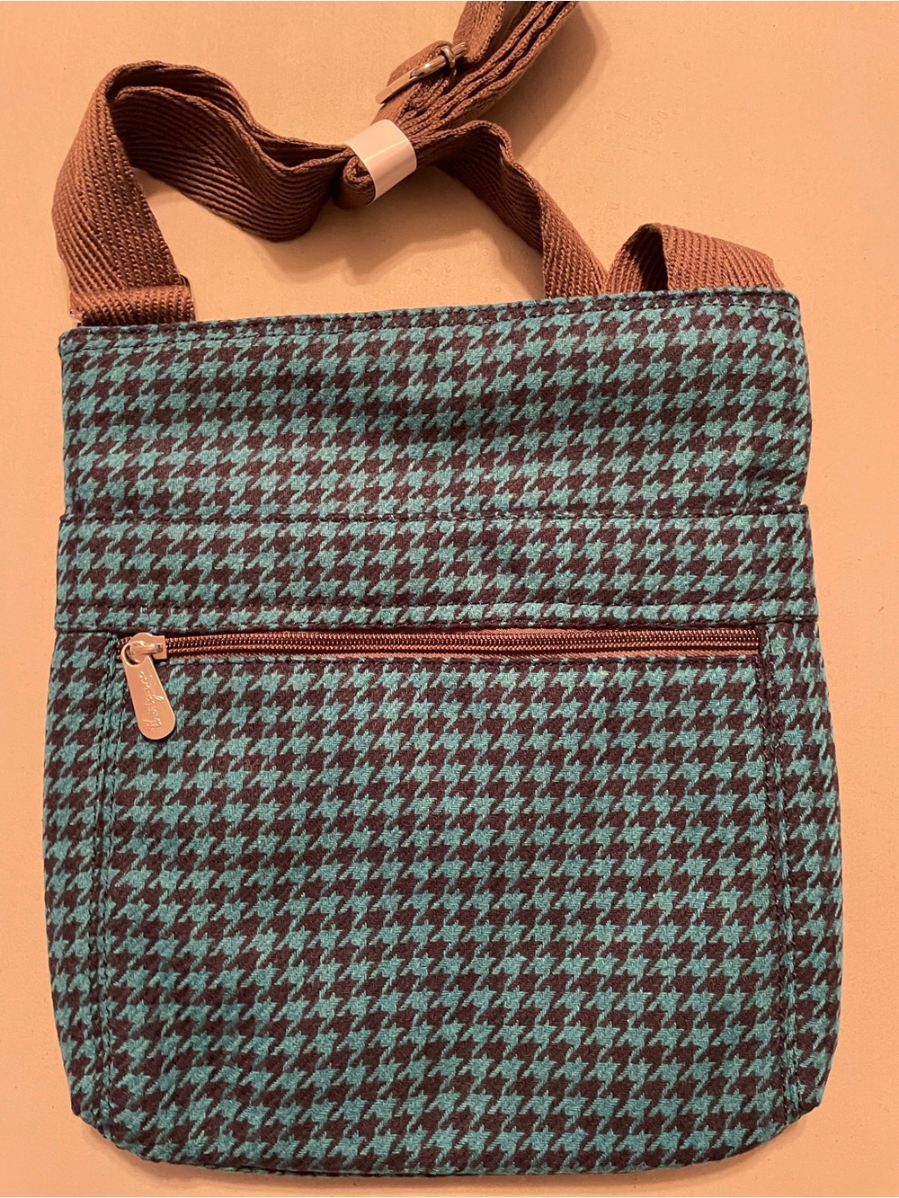 Brown & Teal Houndstooth Crossbody Bag - Women's Shoulder Purse Thirty One New